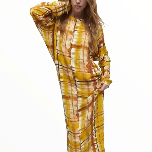 ZARA | Mustard | PRINTED MIDI DRESS - Picture 8 of 15